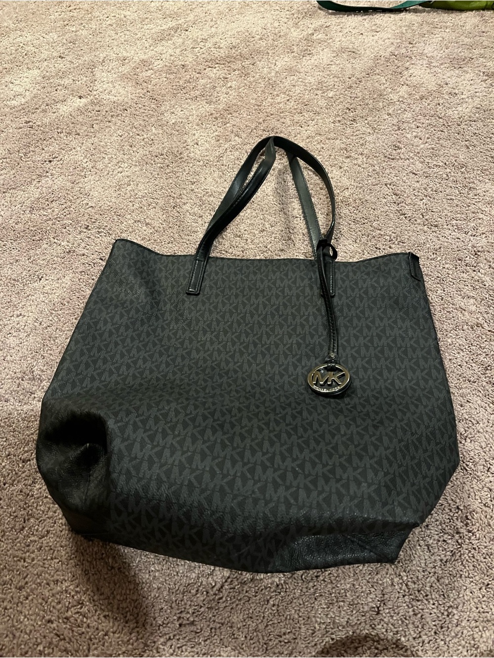 Michael Kors Black Logo Tote with Gold MK Charm